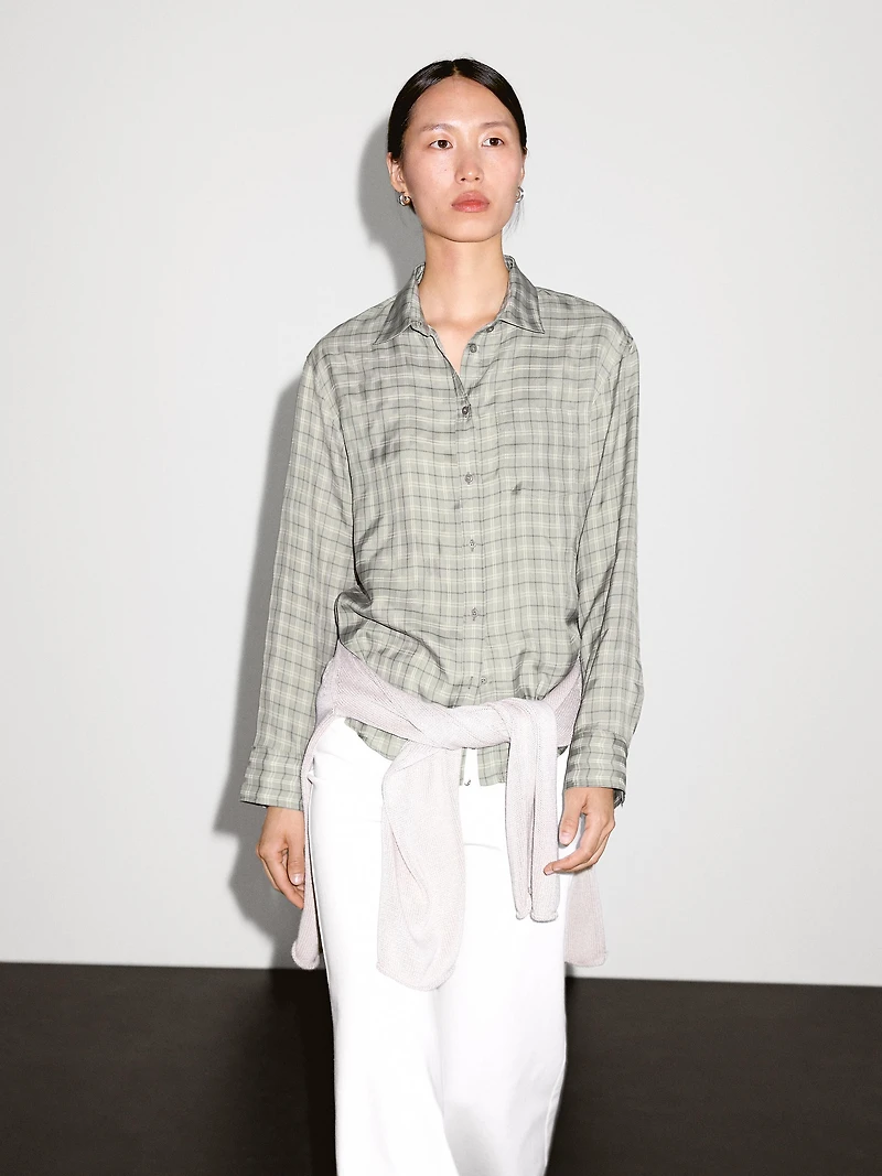 Flowing 100% cupro check shirt