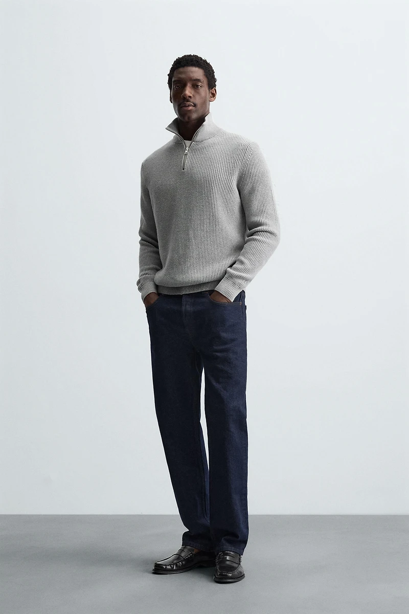 PULL EN MAILLE PERLÉE ZIPPÉ