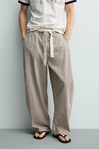 STRIPED WIDE FIT BELTED PANTS