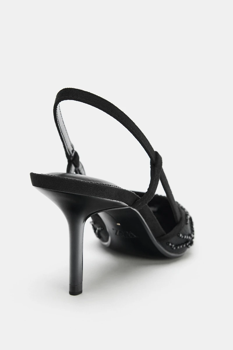 SPARKLY MESH SLINGBACK HEELS