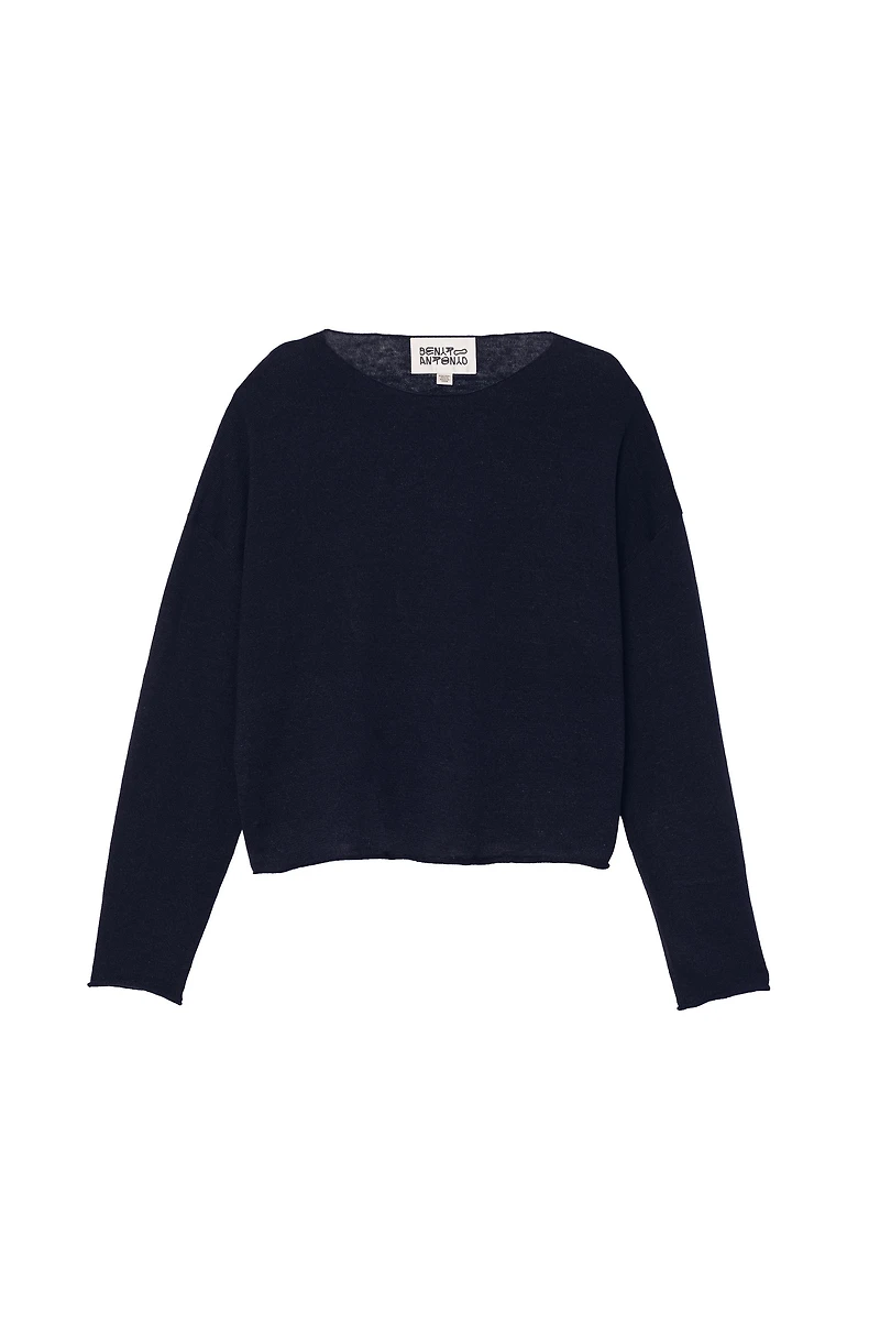 CROPPED FIT LINEN-WOOL BLEND SWEATER