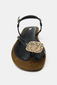 METALLIC ORNAMENT STRAPPY SANDALS