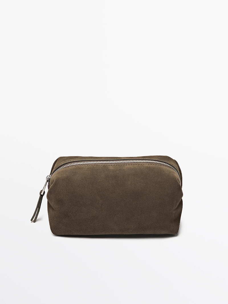 Split leather toiletry bag
