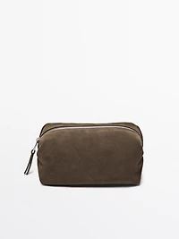 Split leather toiletry bag