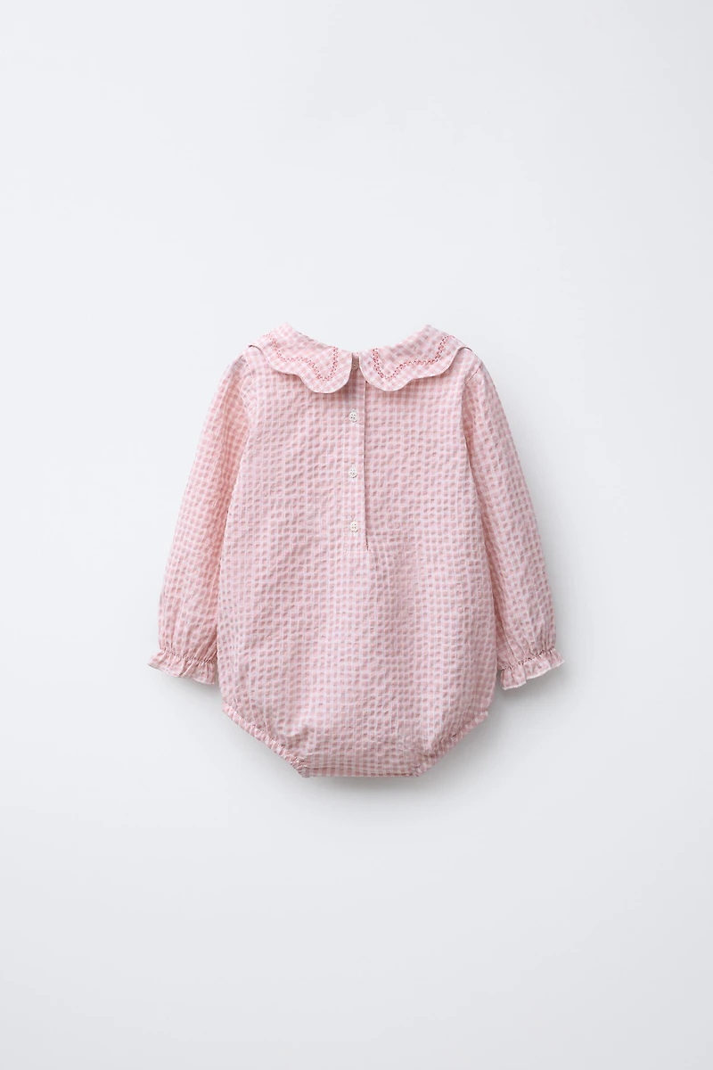 EMBROIDERED GINGHAM TEXTURED BODYSUIT
