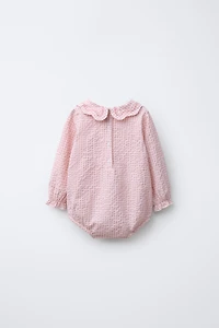 EMBROIDERED GINGHAM TEXTURED BODYSUIT