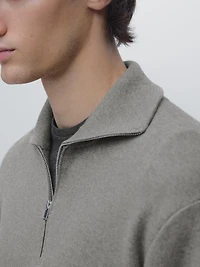 Cotton mock neck knit sweater with zip