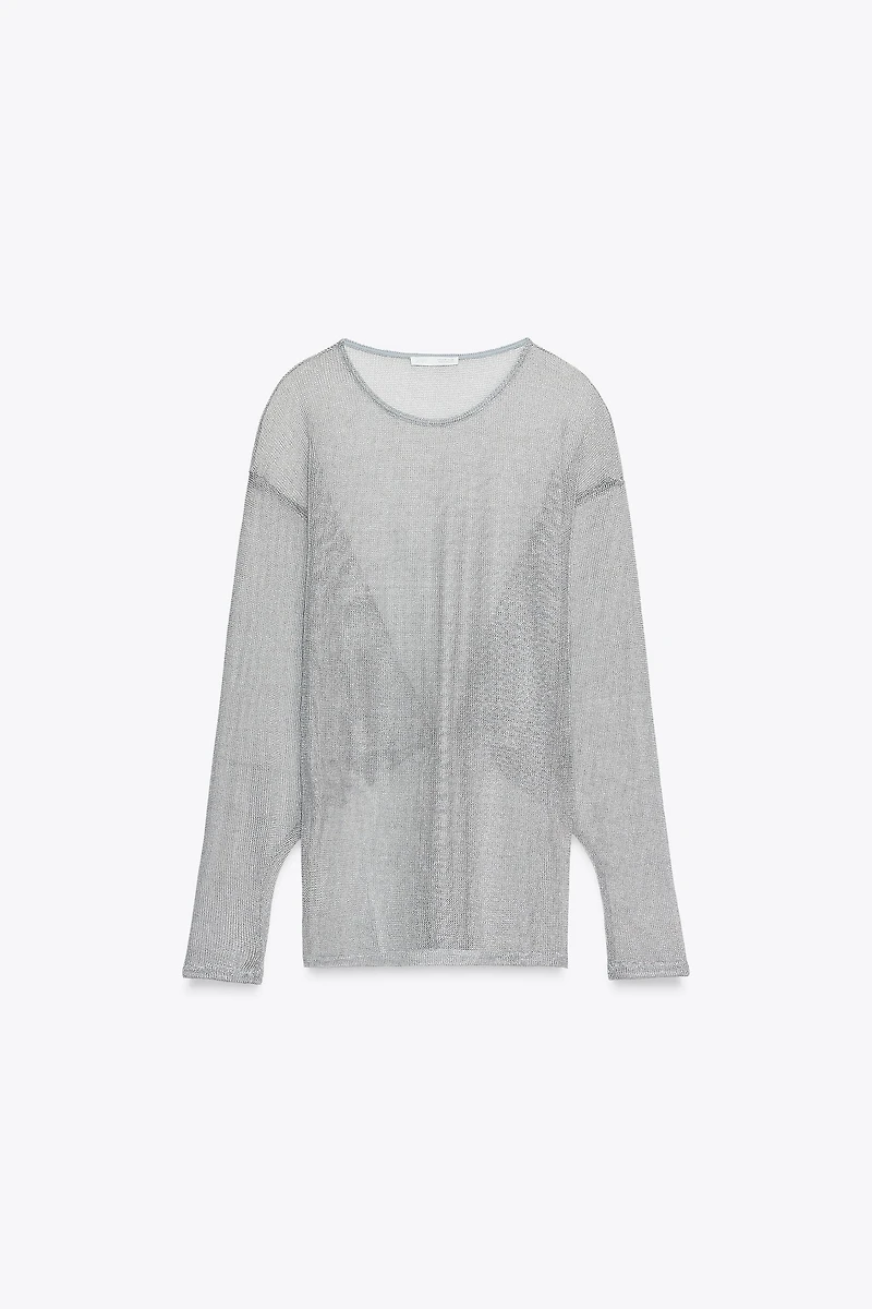 METALLIC THREAD BATWING SLEEVE TOP