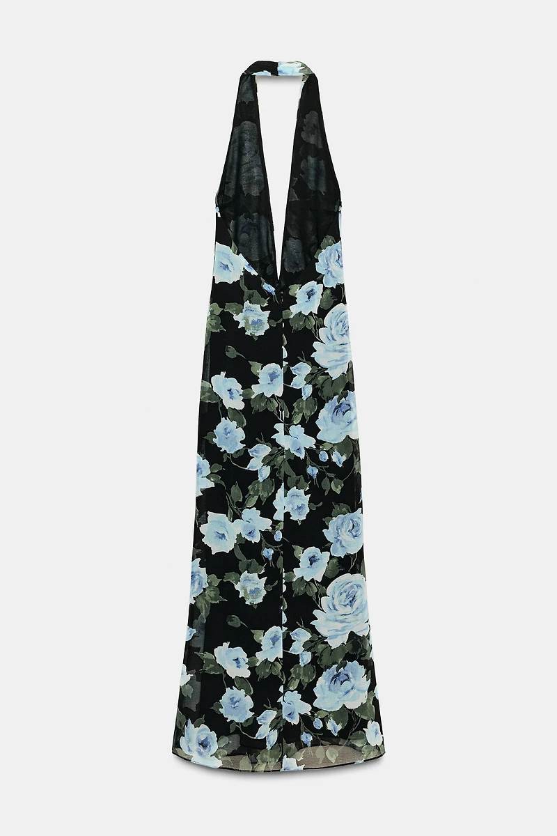 LONG FLORAL PRINT KNOTTED DRESS