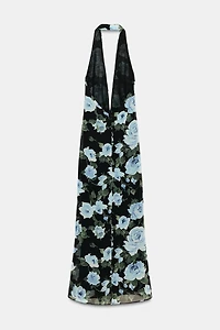 LONG FLORAL PRINT KNOTTED DRESS