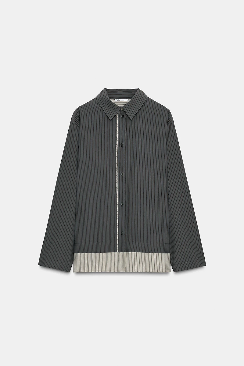 COMBINATION STRIPED VISCOSE BLEND SHIRT