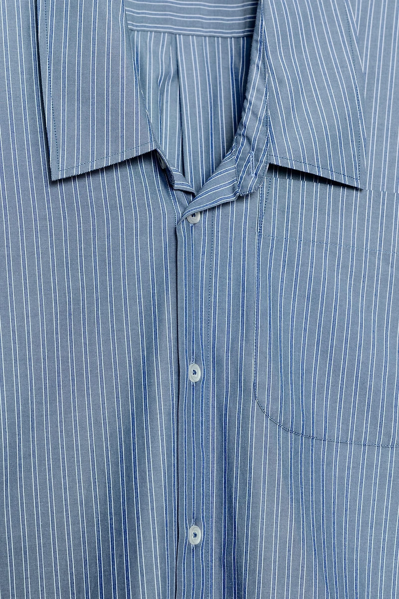 CHEMISE EN POPELINE RAYÉE COL BAS