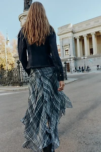 PLAID ASYMMETRIC MIDI SKIRT