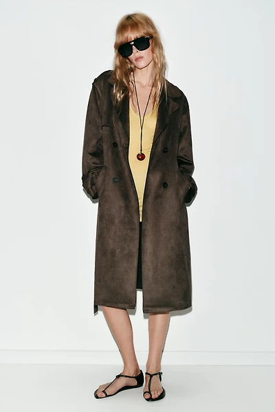 TRENCH LONG EFFET DAIM AVEC CEINTURE