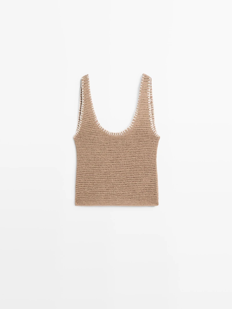 Contrast cotton blend knit top