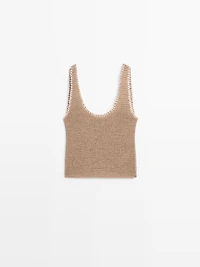 Contrast cotton blend knit top