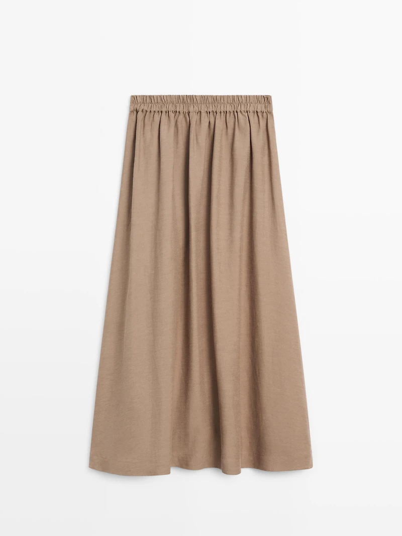 Jupe midi évasée à taille élastique