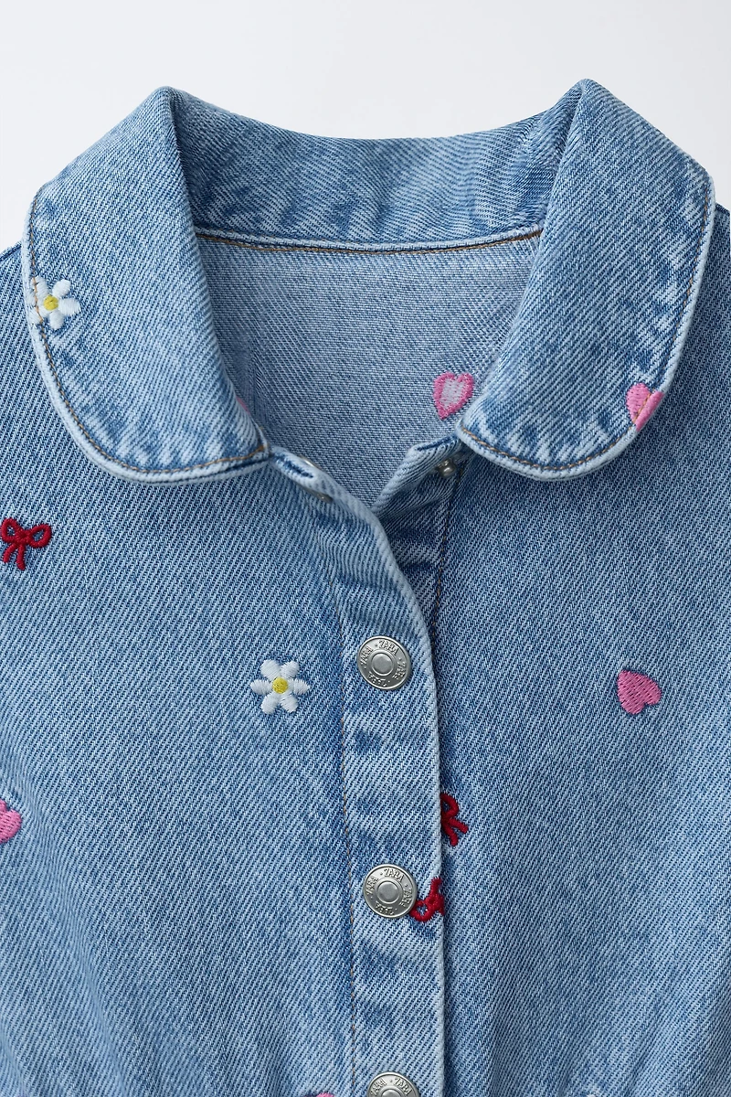 EMBROIDERED SHORT DENIM JUMPSUIT