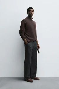 ZIPPERED PURL KNIT SWEATER