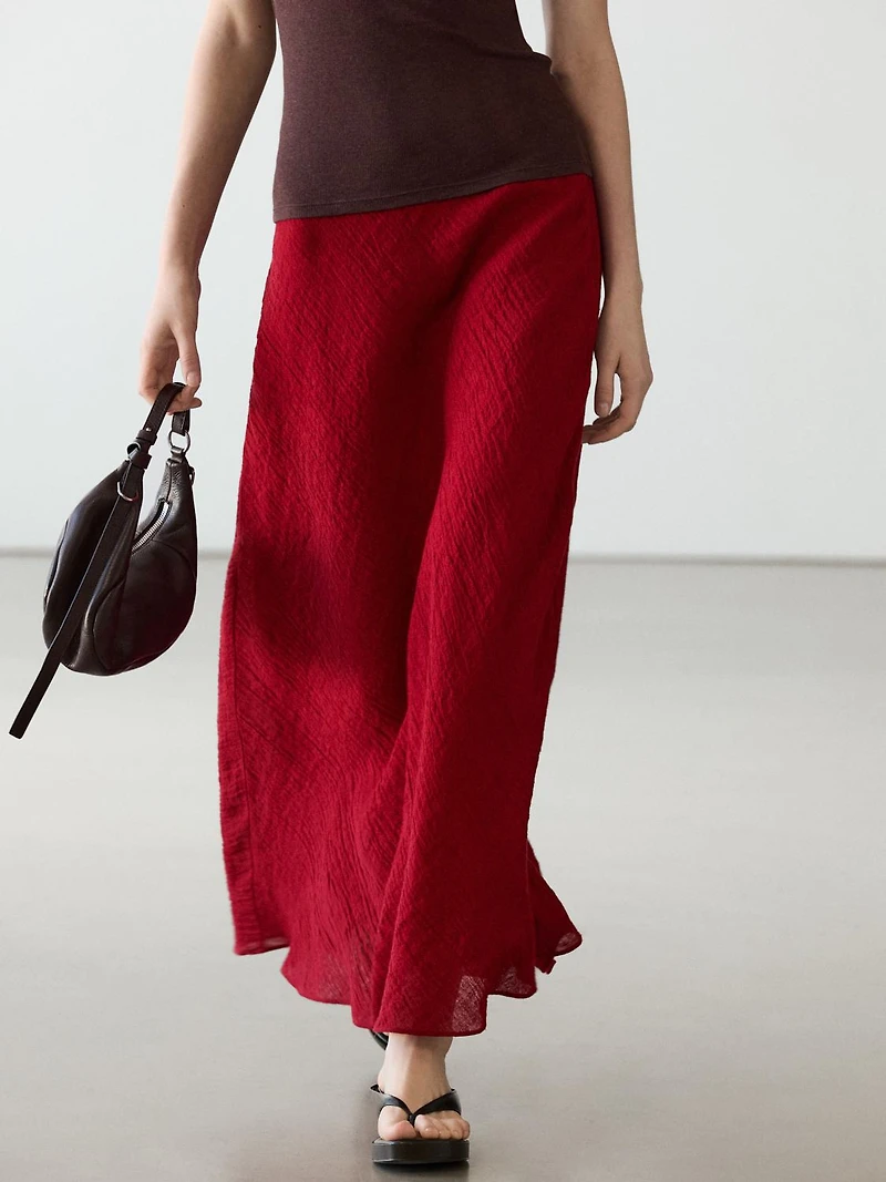 100% linen flounce midi skirt