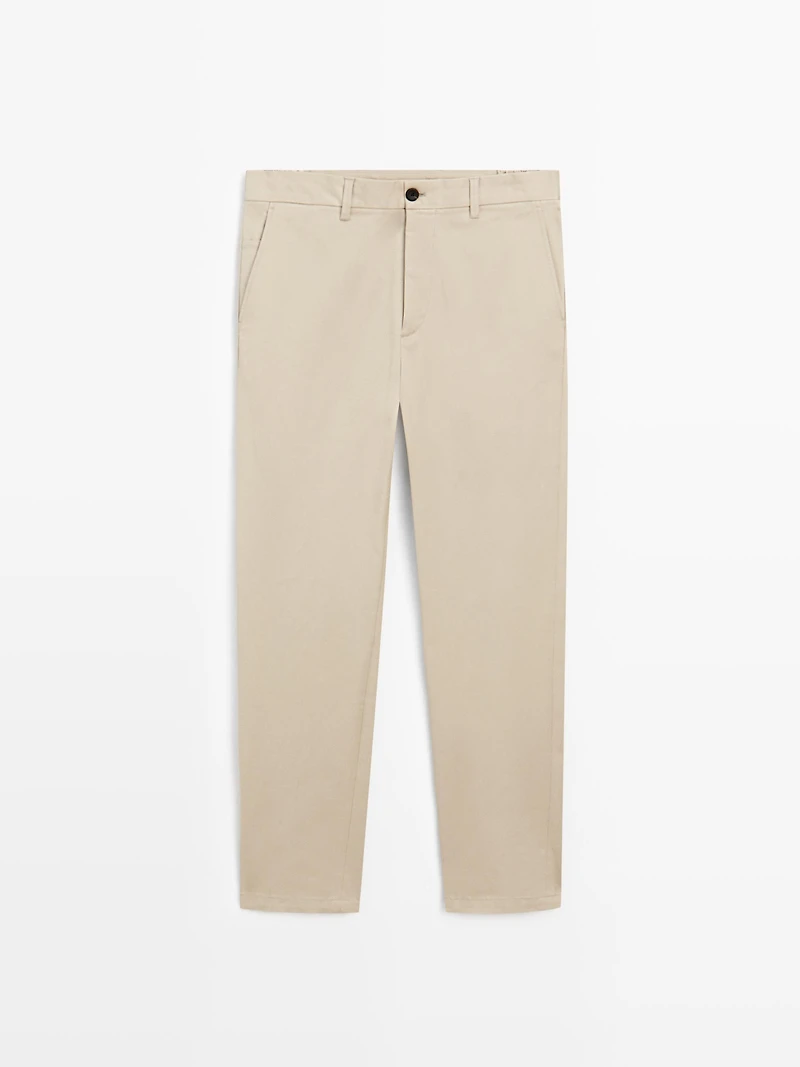 Cotton blend tapered fit trousers