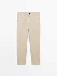 Cotton blend tapered fit trousers