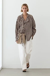 Striped wrap shirt with tie detail