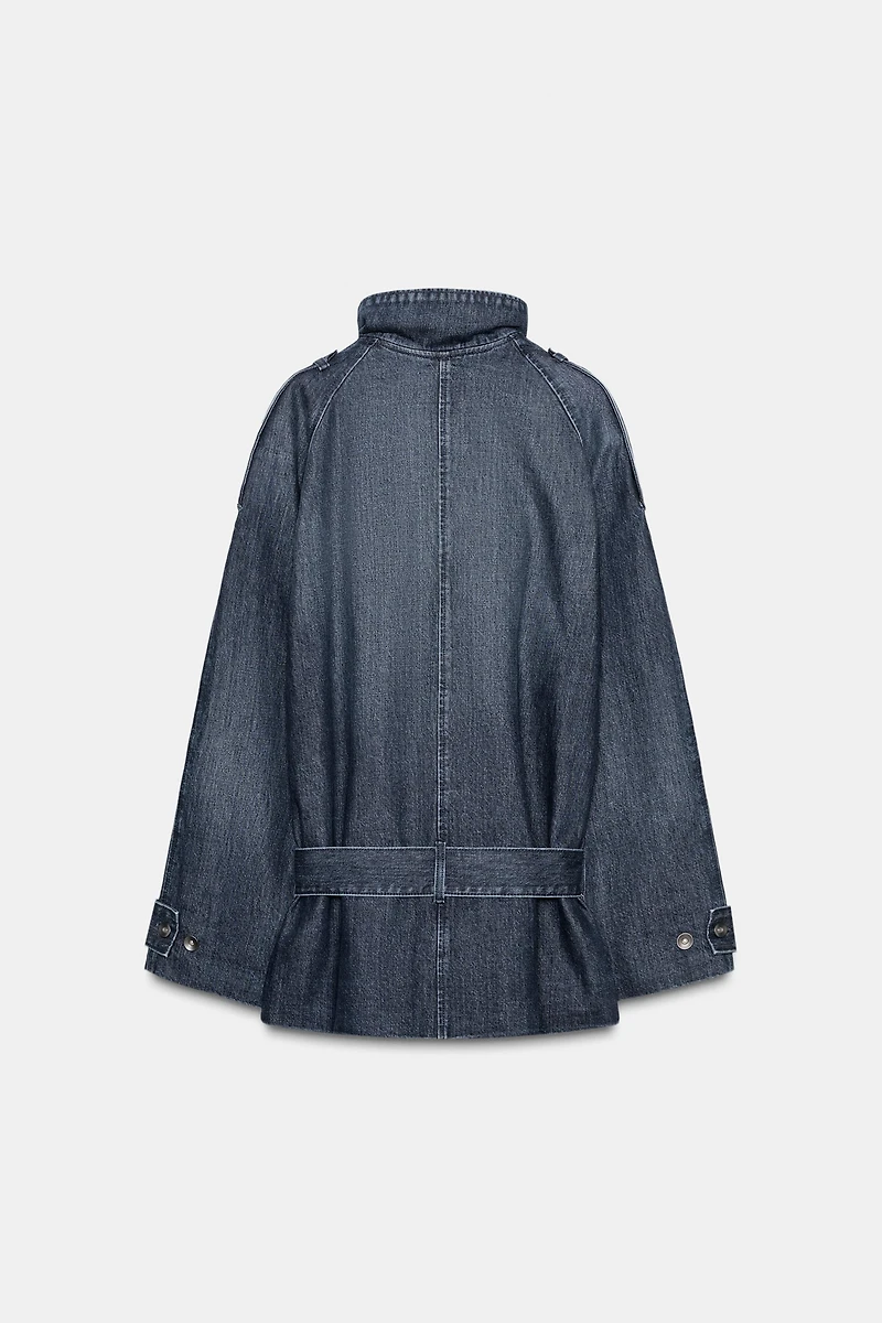 TRF BELTED DENIM MIDI TRENCH COAT