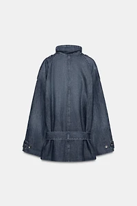 TRF BELTED DENIM MIDI TRENCH COAT