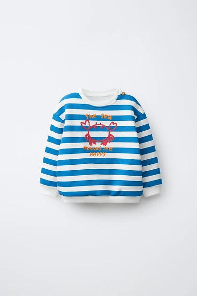 SWEAT À RAYURES ET BRODERIE CRABE