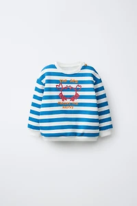 SWEAT À RAYURES ET BRODERIE CRABE