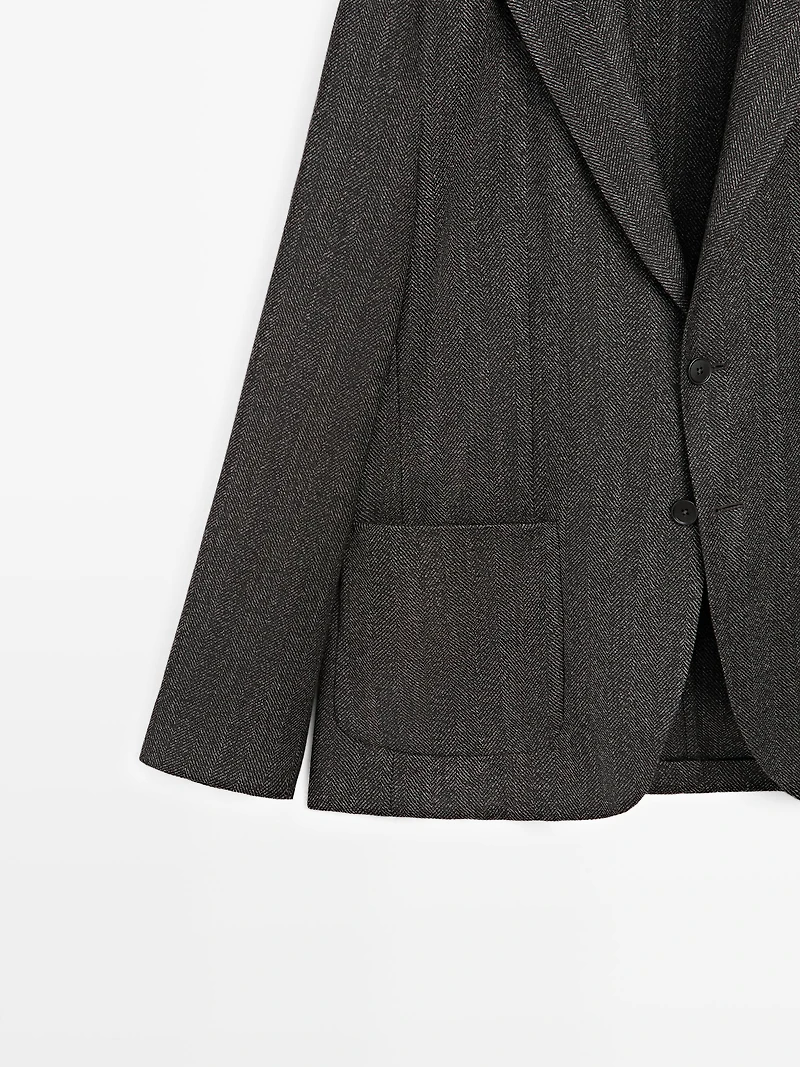 Herringbone wool blend blazer