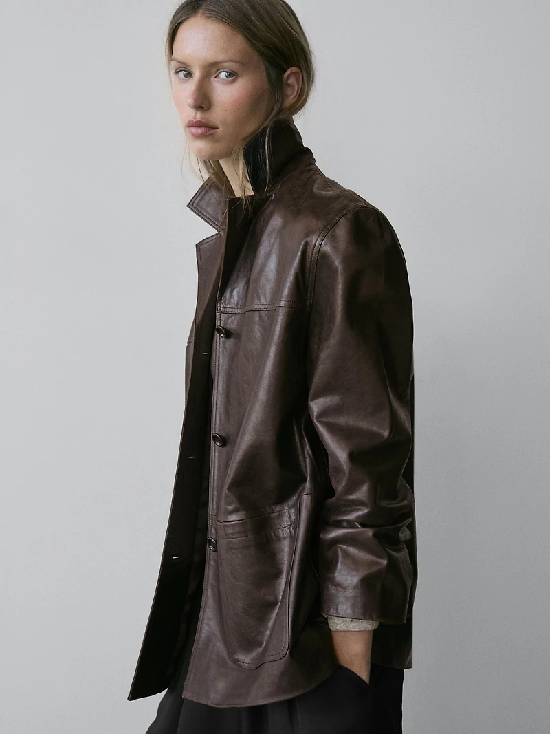100% nappa leather blazer with buttons