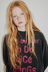 WASHED EFFECT STRIPED T-SHIRT WITH TEXT