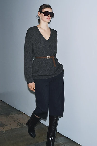 100% WOOL OVERSIZED BELTED JUMPER