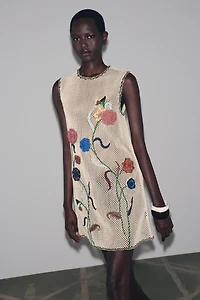 CROCHET DRESS WITH FLORAL EMBROIDERY ZW COLLECTION