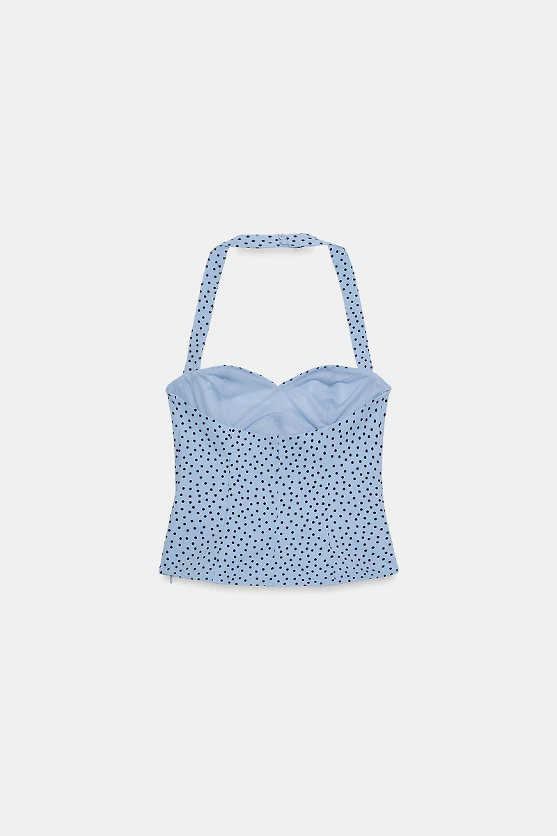 POLKA DOT ROUND NECK HALTER TOP