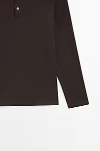 100% cotton long sleeve henley T-shirt