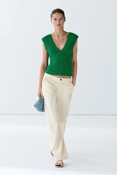 Cotton blend V-neck knit top