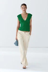 Cotton blend V-neck knit top