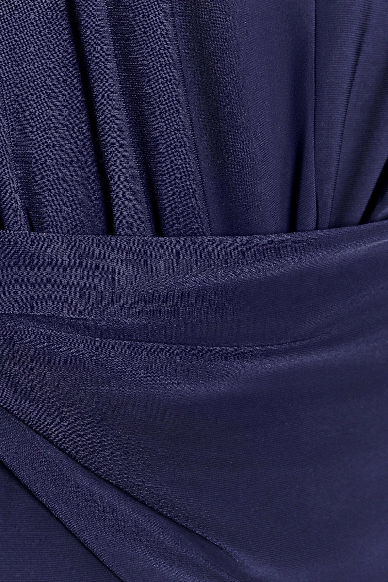 LONG DRAPED SHOULDER PAD JUMPSUIT