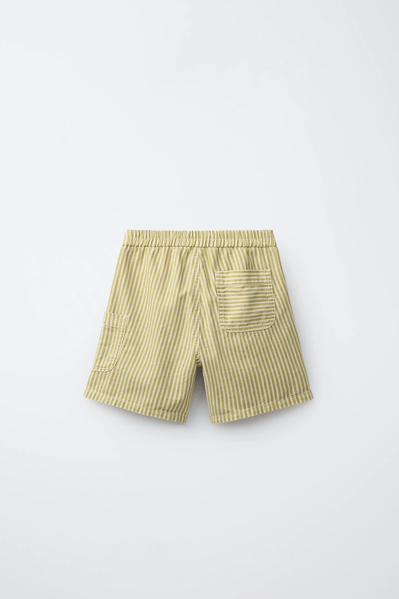 STRIPED COTTON LINEN SHORTS