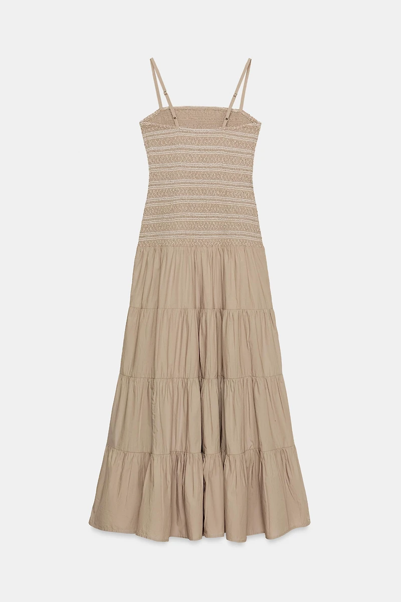 ROBE MI-LONGUE NID D'ABEILLE BRODÉE