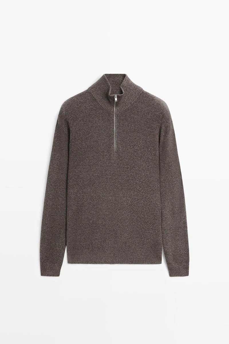 Mock neck knit sweater with zip