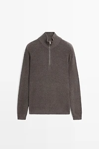Mock neck knit sweater with zip