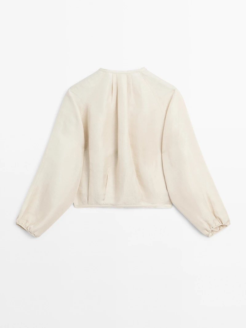 Frayed linen and silk bomber jacket