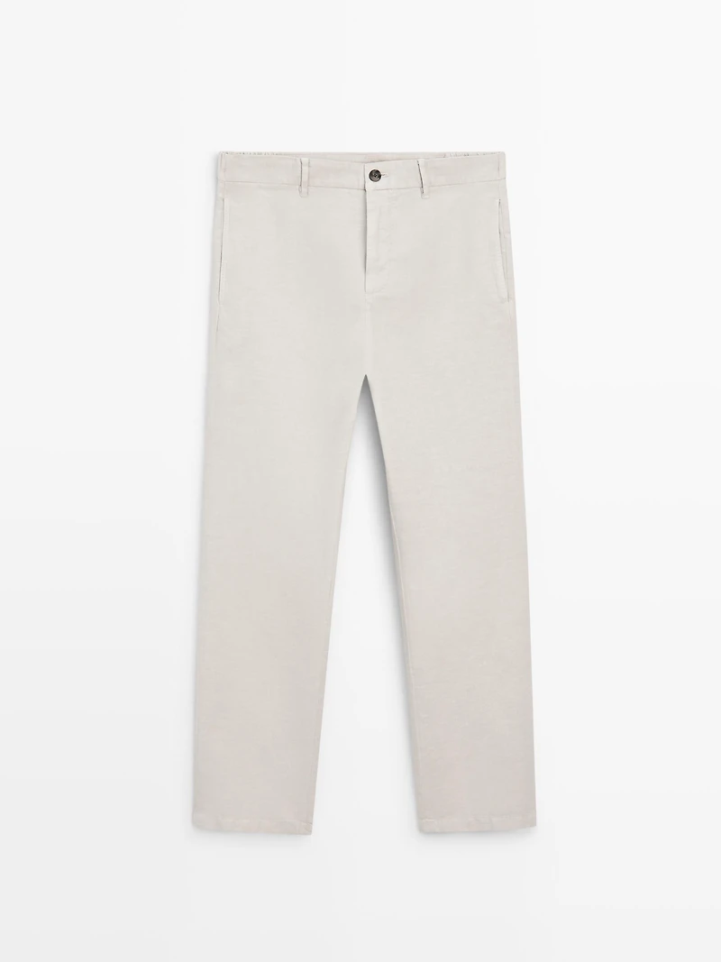 Linen blend tapered fit trousers