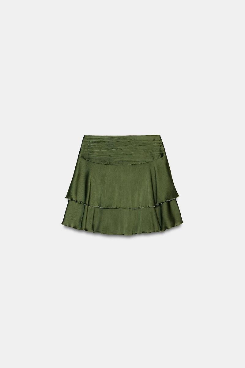 SATIN EFFECT RUFFLED MINI SKIRT