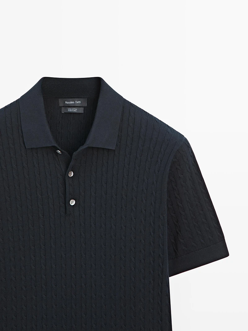 100% cotton cable-knit polo shirt