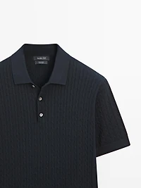 100% cotton cable-knit polo shirt